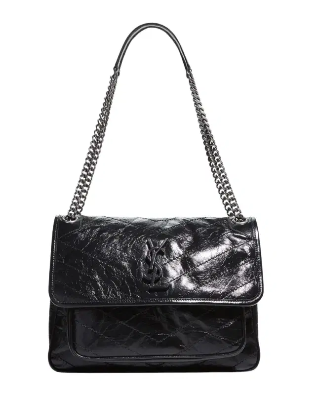 Saint Laurent Niki Medium Flap YSL Shoulder Bag in Crinkled Leather