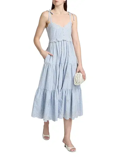 Cinq à Sept Women's Darcey Gingham Eyelet Midi-Dress - Lilac Opal Ivory - Size 16 | Thumbnail 2 Cinq à Sept Women's Darcey Gingham Eyelet Midi-Dress - Lilac Opal Ivory - Size 16 | Thumbnail 2