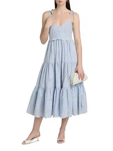 Cinq à Sept Women's Darcey Gingham Eyelet Midi-Dress - Lilac Opal Ivory - Size 16 | Thumbnail 3 Cinq à Sept Women's Darcey Gingham Eyelet Midi-Dress - Lilac Opal Ivory - Size 16 | Thumbnail 3