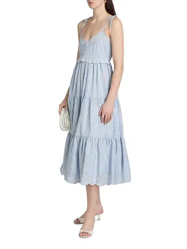Cinq à Sept Women's Darcey Gingham Eyelet Midi-Dress - Lilac Opal Ivory - Size 16 | Thumbnail 4 Cinq à Sept Women's Darcey Gingham Eyelet Midi-Dress - Lilac Opal Ivory - Size 16 | Thumbnail 4