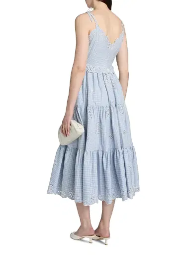 Cinq à Sept Women's Darcey Gingham Eyelet Midi-Dress - Lilac Opal Ivory - Size 16 | Thumbnail 5 Cinq à Sept Women's Darcey Gingham Eyelet Midi-Dress - Lilac Opal Ivory - Size 16 | Thumbnail 5