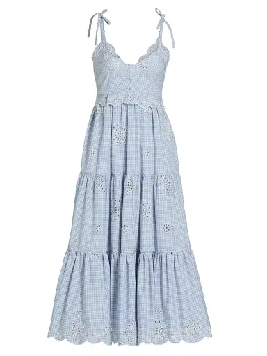 Cinq à Sept Women's Darcey Gingham Eyelet Midi-Dress - Lilac Opal Ivory - Size 16 | Thumbnail 1 Cinq à Sept Women's Darcey Gingham Eyelet Midi-Dress - Lilac Opal Ivory - Size 16 | Thumbnail 1