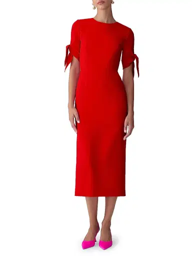Carolina Herrera Women's Tie Elbow-Sleeve Cocktail Dress - Herrera Red | Thumbnail 2