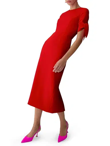 Carolina Herrera Women's Tie Elbow-Sleeve Cocktail Dress - Herrera Red | Thumbnail 3