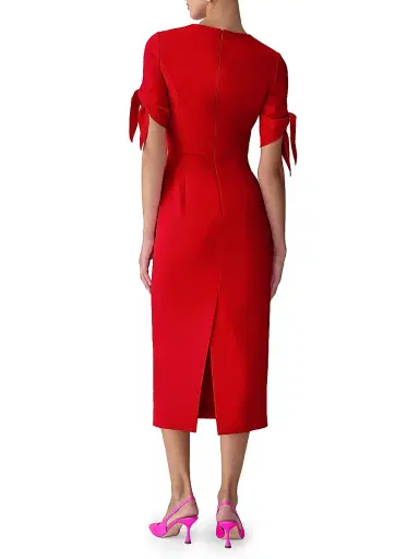 Carolina Herrera Women's Tie Elbow-Sleeve Cocktail Dress - Herrera Red | Thumbnail 4