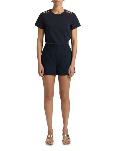 Cinq à Sept Women's Jasper Button-Shoulder Stretch-Cotton T-Shirt - Navy - Size Medium | Thumbnail 2