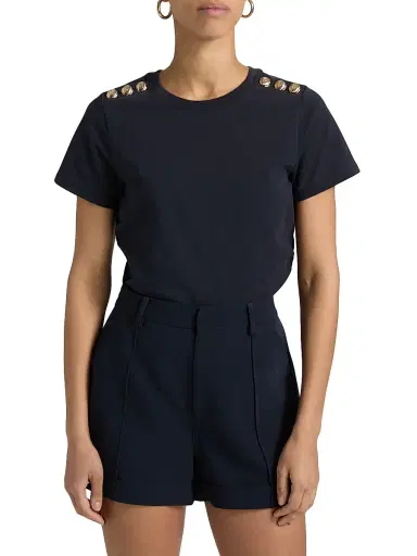 Cinq à Sept Women's Jasper Button-Shoulder Stretch-Cotton T-Shirt - Navy - Size Medium | Thumbnail 3