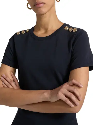 Cinq à Sept Women's Jasper Button-Shoulder Stretch-Cotton T-Shirt - Navy - Size Medium | Thumbnail 6