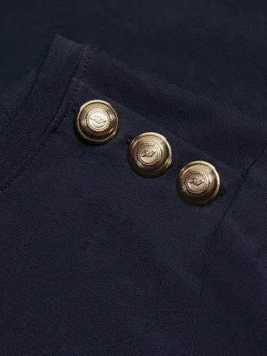 Cinq à Sept Women's Jasper Button-Shoulder Stretch-Cotton T-Shirt - Navy - Size Medium | Thumbnail 7