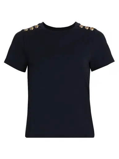 Cinq à Sept Women's Jasper Button-Shoulder Stretch-Cotton T-Shirt - Navy - Size Medium | Thumbnail 1