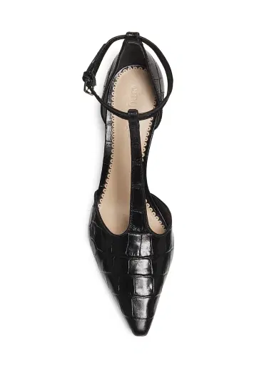 Cinq à Sept Women's Clara Croco 5MM Leather T-Strap Pumps - Black | Thumbnail 4