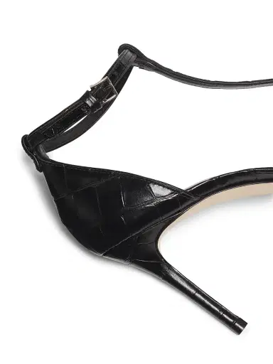 Cinq à Sept Women's Clara Croco 5MM Leather T-Strap Pumps - Black | Thumbnail 5