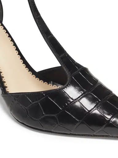 Cinq à Sept Women's Clara Croco 5MM Leather T-Strap Pumps - Black | Thumbnail 6