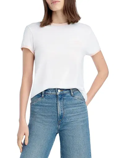 Favorite Daughter Women's The Collegiate Chest Logo Ringer T-Shirt - White Pale Pink | Thumbnail 3