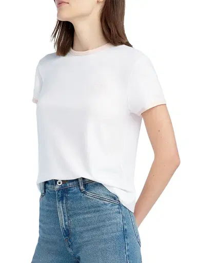 Favorite Daughter Women's The Collegiate Chest Logo Ringer T-Shirt - White Pale Pink | Thumbnail 4