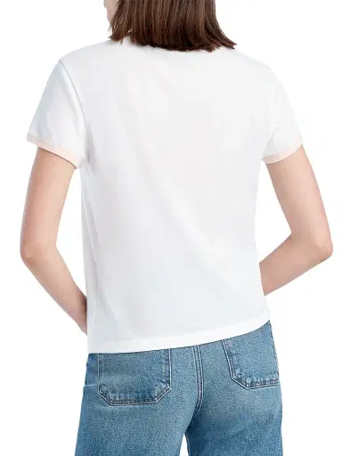 Favorite Daughter Women's The Collegiate Chest Logo Ringer T-Shirt - White Pale Pink | Thumbnail 5