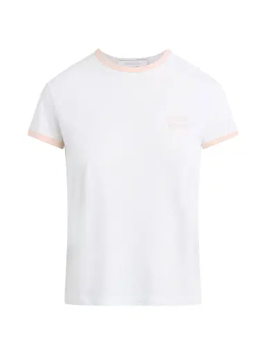 Favorite Daughter Women's The Collegiate Chest Logo Ringer T-Shirt - White Pale Pink | Thumbnail 1