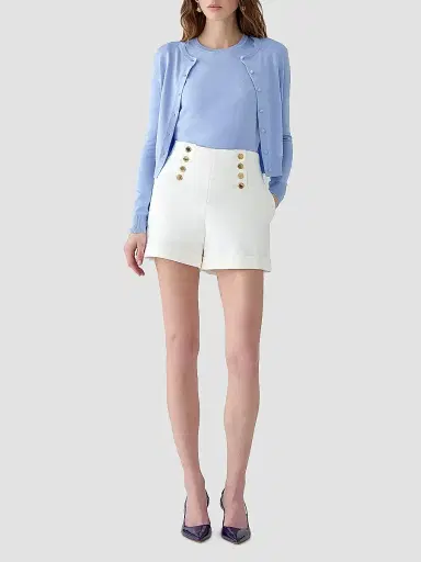 Carolina Herrera Women's Cabana Crewneck Silk-Cotton Long-Sleeve Cardigan - Cloudy Blue - Size Medium | Thumbnail 2 Carolina Herrera Women's Cabana Crewneck Silk-Cotton Long-Sleeve Cardigan - Cloudy Blue - Size Medium | Thumbnail 2