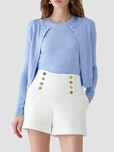 Carolina Herrera Women's Cabana Crewneck Silk-Cotton Long-Sleeve Cardigan - Cloudy Blue - Size Medium | Thumbnail 3 Carolina Herrera Women's Cabana Crewneck Silk-Cotton Long-Sleeve Cardigan - Cloudy Blue - Size Medium | Thumbnail 3
