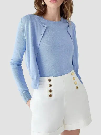 Carolina Herrera Women's Cabana Crewneck Silk-Cotton Long-Sleeve Cardigan - Cloudy Blue - Size Medium | Thumbnail 4 Carolina Herrera Women's Cabana Crewneck Silk-Cotton Long-Sleeve Cardigan - Cloudy Blue - Size Medium | Thumbnail 4