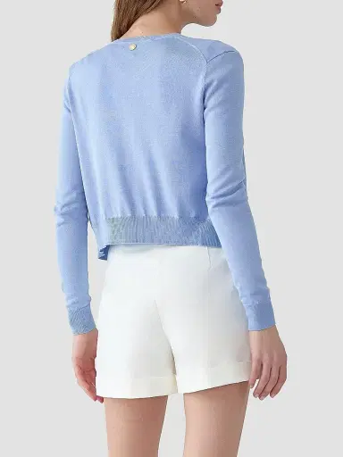Carolina Herrera Women's Cabana Crewneck Silk-Cotton Long-Sleeve Cardigan - Cloudy Blue - Size Medium | Thumbnail 5 Carolina Herrera Women's Cabana Crewneck Silk-Cotton Long-Sleeve Cardigan - Cloudy Blue - Size Medium | Thumbnail 5