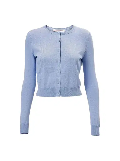 Carolina Herrera Women's Cabana Crewneck Silk-Cotton Long-Sleeve Cardigan - Cloudy Blue - Size Medium | Thumbnail 1 Carolina Herrera Women's Cabana Crewneck Silk-Cotton Long-Sleeve Cardigan - Cloudy Blue - Size Medium | Thumbnail 1