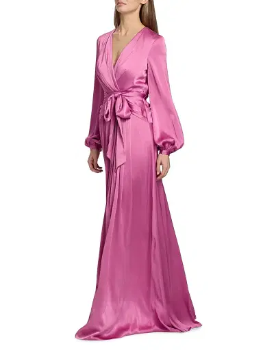 BADGLEY MISCHKA Women's Satin V-Neck Blouson Gown - Mauve - Size 16 | Thumbnail 2