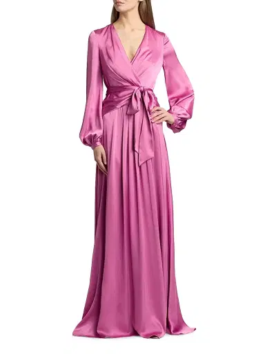 BADGLEY MISCHKA Women's Satin V-Neck Blouson Gown - Mauve - Size 16 | Thumbnail 3