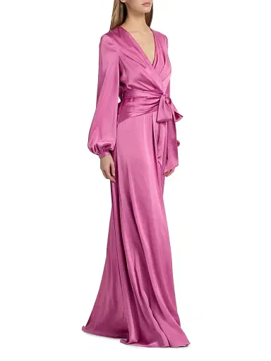 BADGLEY MISCHKA Women's Satin V-Neck Blouson Gown - Mauve - Size 16 | Thumbnail 4