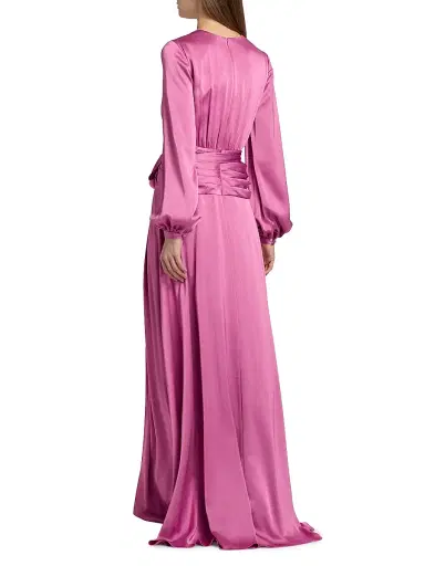 BADGLEY MISCHKA Women's Satin V-Neck Blouson Gown - Mauve - Size 16 | Thumbnail 5