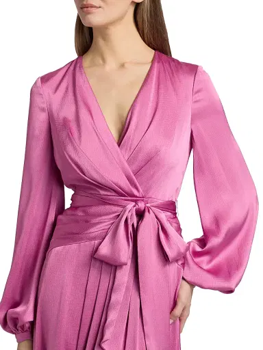 BADGLEY MISCHKA Women's Satin V-Neck Blouson Gown - Mauve - Size 16 | Thumbnail 6