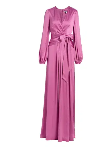 BADGLEY MISCHKA Women's Satin V-Neck Blouson Gown - Mauve - Size 16 | Thumbnail 1