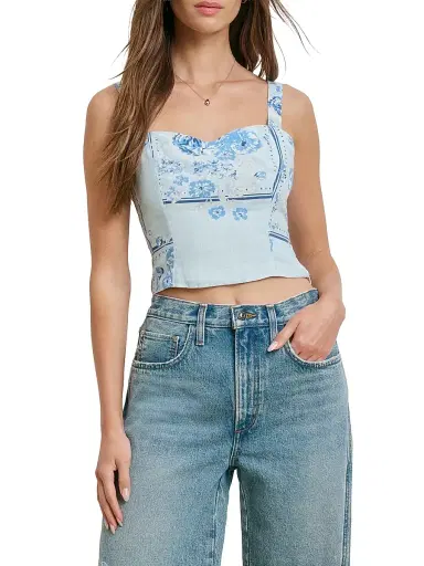 Favorite Daughter Women's The There For You Floral Linen Crop Top - Floral Scarf - Size 00 | Thumbnail 3 Favorite Daughter Women's The There For You Floral Linen Crop Top - Floral Scarf - Size 00 | Thumbnail 3