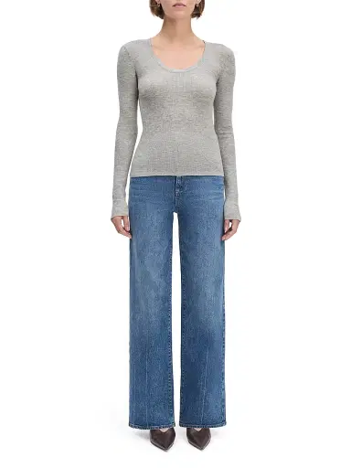 Favorite Daughter Women's Take It Easy Extrafine Merino Wool Scoopneck Top - Heather Grey - Size XS | Thumbnail 2