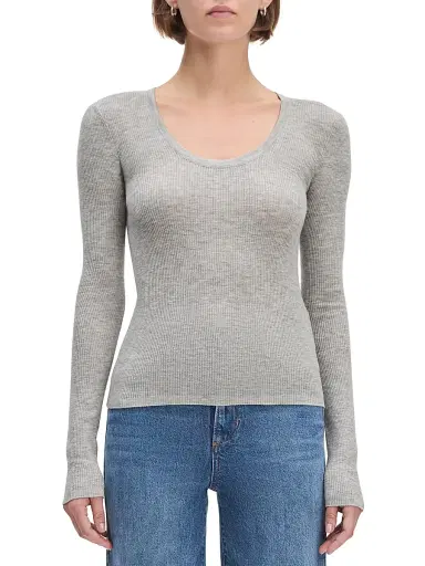 Favorite Daughter Women's Take It Easy Extrafine Merino Wool Scoopneck Top - Heather Grey - Size XS | Thumbnail 4