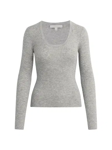 Favorite Daughter Women's Take It Easy Extrafine Merino Wool Scoopneck Top - Heather Grey - Size XS | Thumbnail 1
