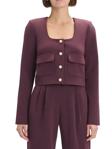 Favorite Daughter Women's The Laura Square-Neck Crop Jacket - Burgundy Dahlia - Size XS | Thumbnail 4