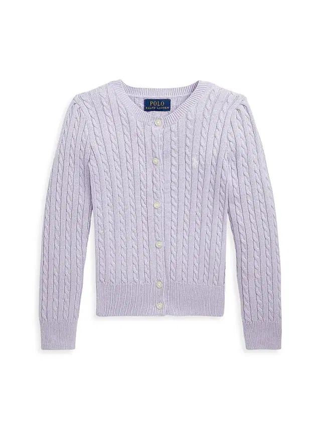 Little Girl's & Girl's Cotton Cable-Knit Sweater - Flower Purple