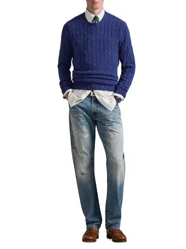 Polo Ralph Lauren Men's Cable-Knit Cashmere Crewneck Sweater - Rustic Navy Heather - Size XXL | Thumbnail 2 Polo Ralph Lauren Men's Cable-Knit Cashmere Crewneck Sweater - Rustic Navy Heather - Size XXL | Thumbnail 2