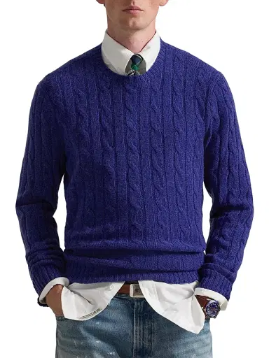 Polo Ralph Lauren Men's Cable-Knit Cashmere Crewneck Sweater - Rustic Navy Heather - Size XXL | Thumbnail 3 Polo Ralph Lauren Men's Cable-Knit Cashmere Crewneck Sweater - Rustic Navy Heather - Size XXL | Thumbnail 3