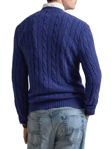 Polo Ralph Lauren Men's Cable-Knit Cashmere Crewneck Sweater - Rustic Navy Heather - Size XXL | Thumbnail 4 Polo Ralph Lauren Men's Cable-Knit Cashmere Crewneck Sweater - Rustic Navy Heather - Size XXL | Thumbnail 4