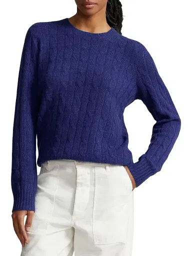 Polo Ralph Lauren Men's Cable-Knit Cashmere Crewneck Sweater - Rustic Navy Heather - Size XXL | Thumbnail 5 Polo Ralph Lauren Men's Cable-Knit Cashmere Crewneck Sweater - Rustic Navy Heather - Size XXL | Thumbnail 5