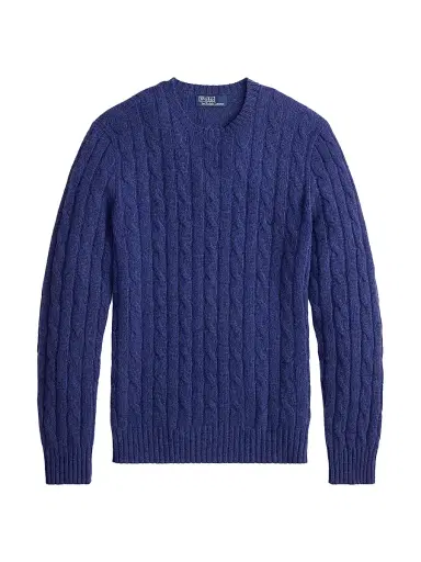 Polo Ralph Lauren Men's Cable-Knit Cashmere Crewneck Sweater - Rustic Navy Heather - Size XXL | Thumbnail 1 Polo Ralph Lauren Men's Cable-Knit Cashmere Crewneck Sweater - Rustic Navy Heather - Size XXL | Thumbnail 1