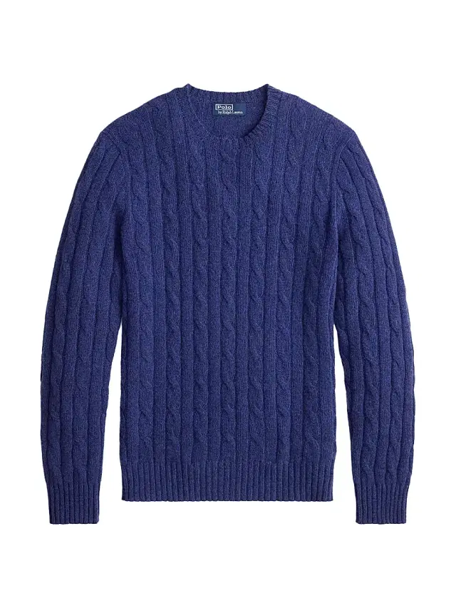 Polo Ralph Lauren Men's Cable-Knit Cashmere Crewneck Sweater - Rustic Navy Heather