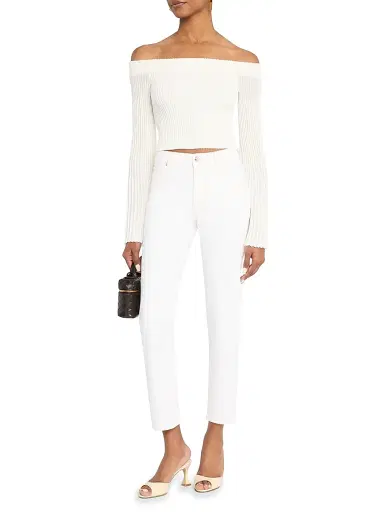 FRAME Women's The Borrowed Crop Jeans - White | Thumbnail 2