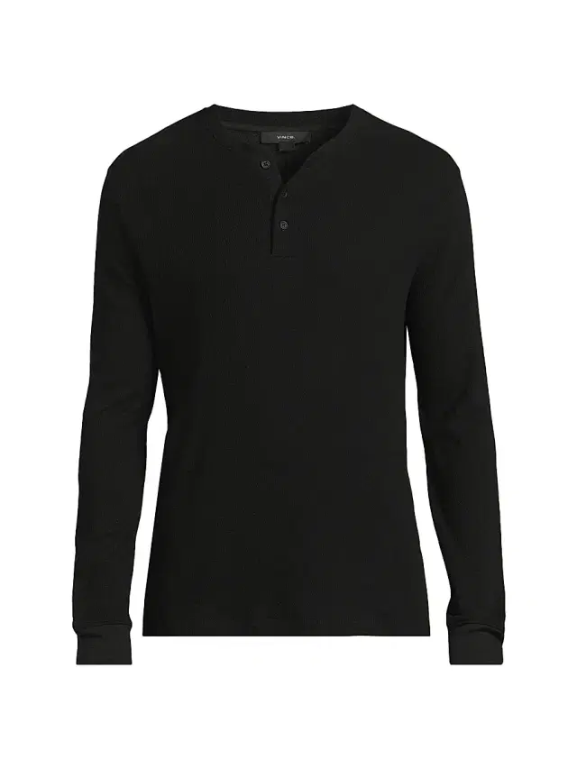 Vince Men's Jacquard Ribbed Henley - Black