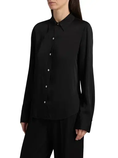 Vince Women's Slim-Fit Classic Shirt - Black - Size XXS | Thumbnail 4