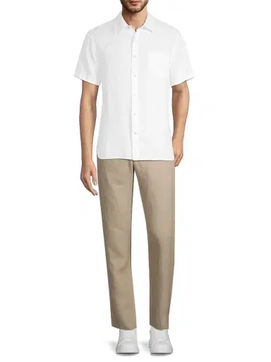 Vince Men's Linen Short-Sleeve Button-Front Shirt - Optic White - Size Small | Thumbnail 2