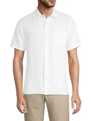 Vince Men's Linen Short-Sleeve Button-Front Shirt - Optic White - Size Small | Thumbnail 3