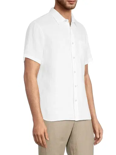 Vince Men's Linen Short-Sleeve Button-Front Shirt - Optic White - Size Small | Thumbnail 4